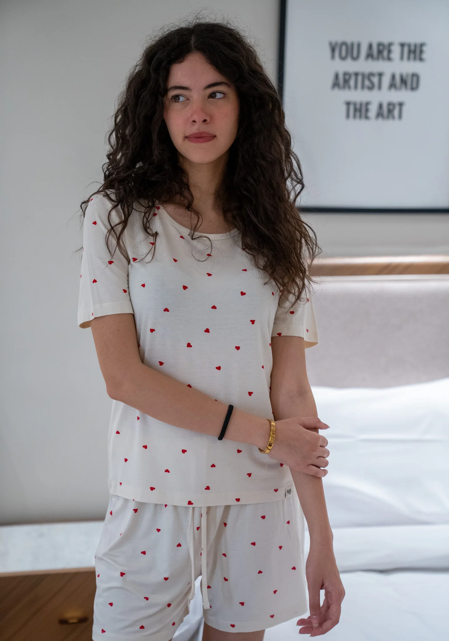 Women Summer Pajama set Red Hearts T-shirt + Shorts - Image 4