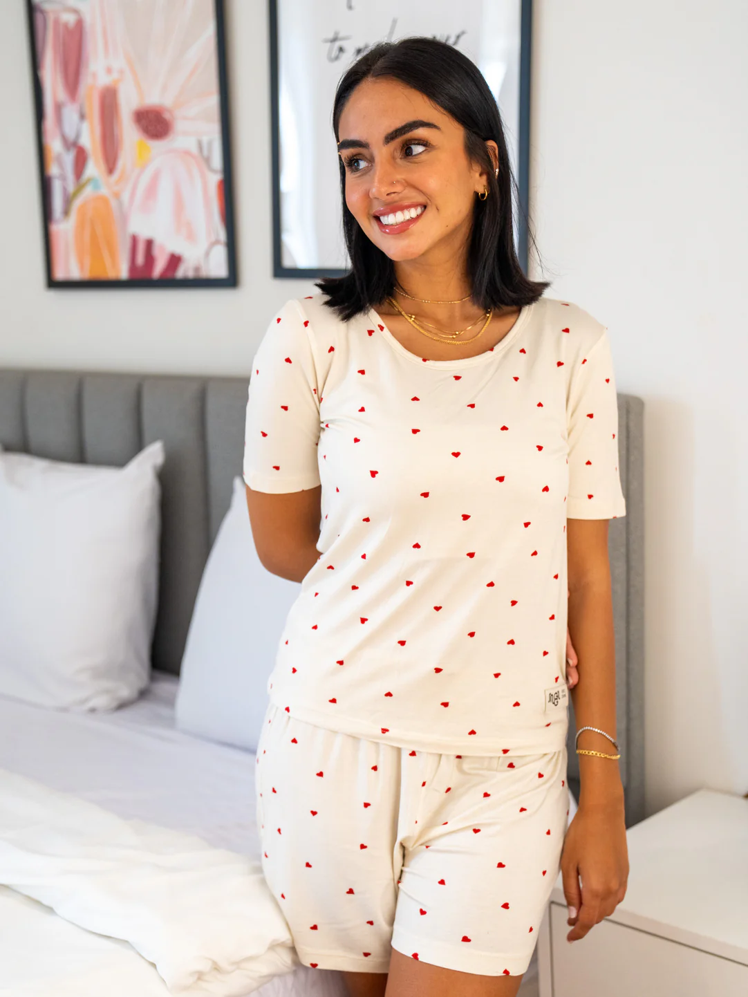 Women Summer Pajama set Red Hearts T-shirt + Shorts - Image 6